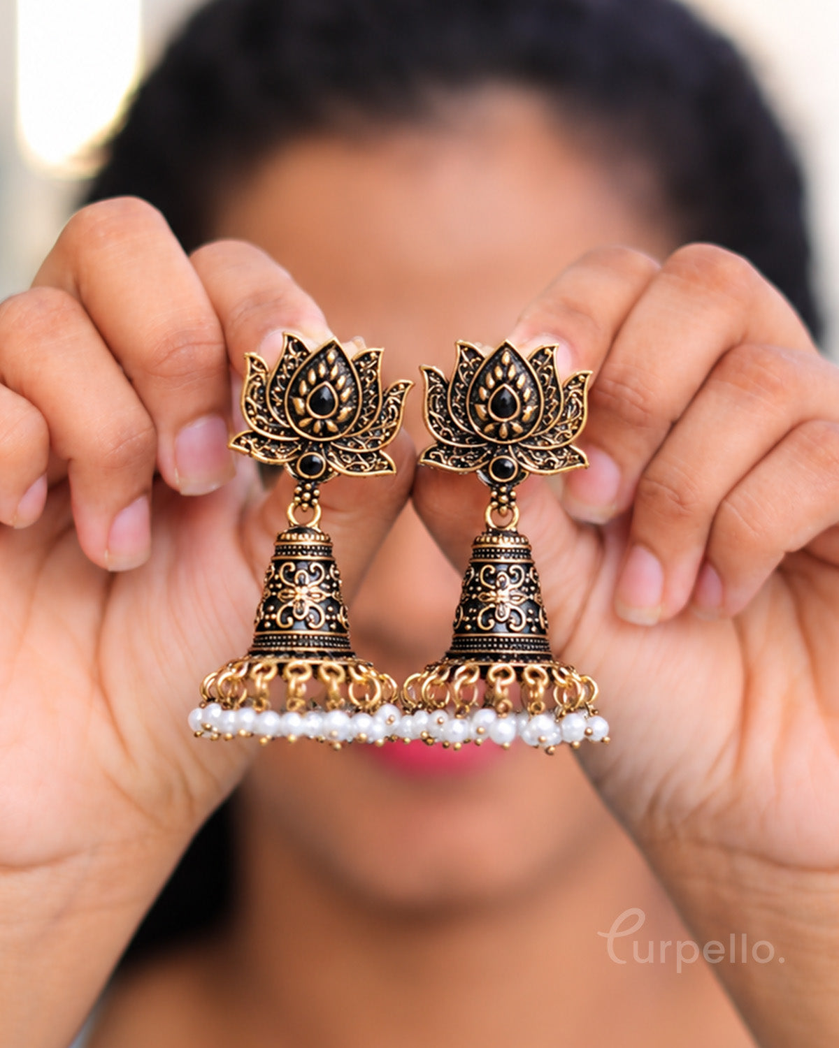 Padmika – Antique Gold Lotus Jhumka