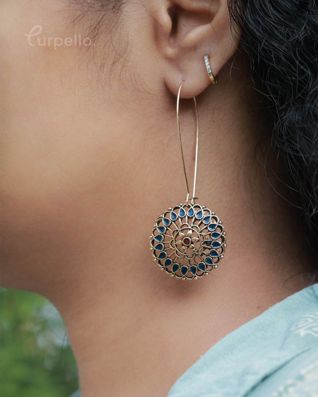 Purpello Antique Floral Disc Drop Earrings