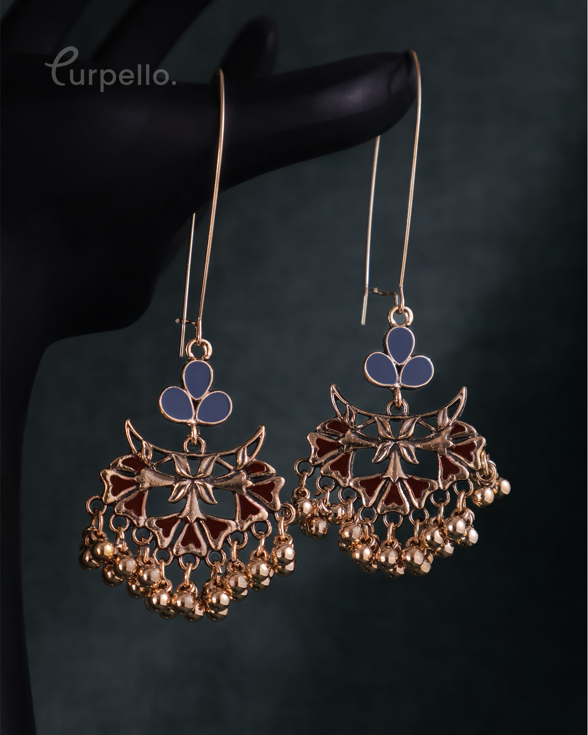 Purpello Antique Floral Drop Earrings with Bead Tassels