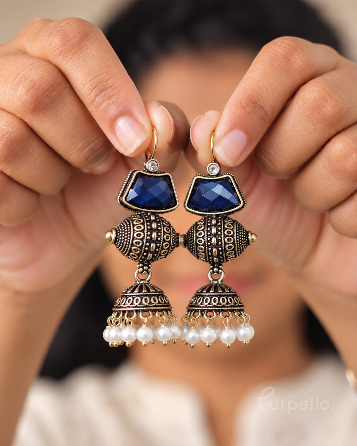 Antique Oxidised Jhumka Earrings