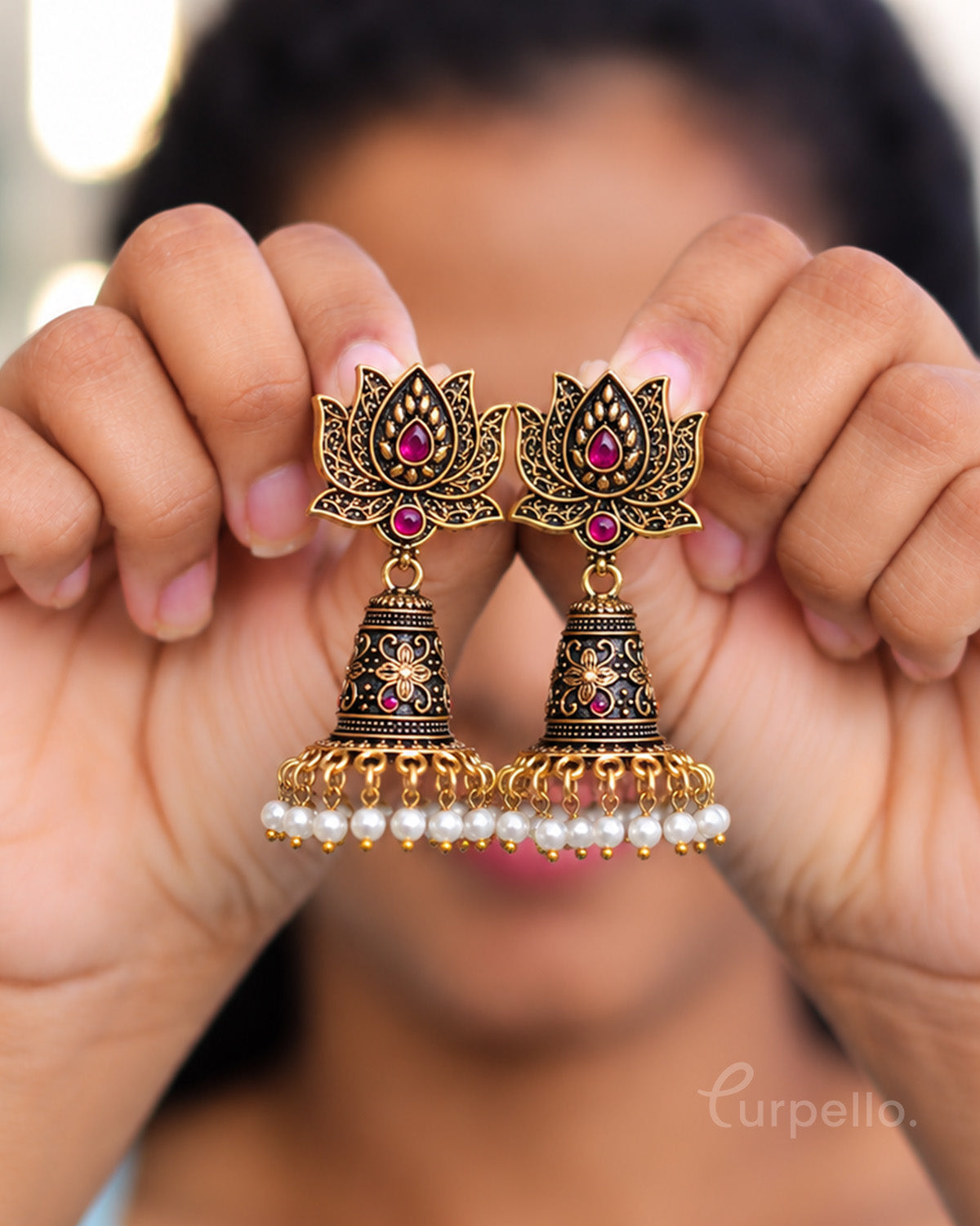 Padmika – Antique Gold Lotus Jhumka