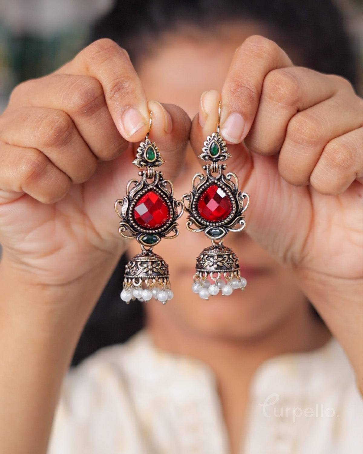 Vintage Oxidised Jhumka Earrings
