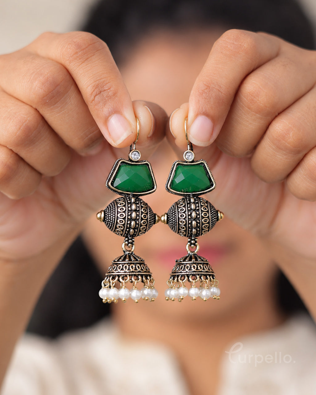 Antique Oxidised Jhumka Earrings