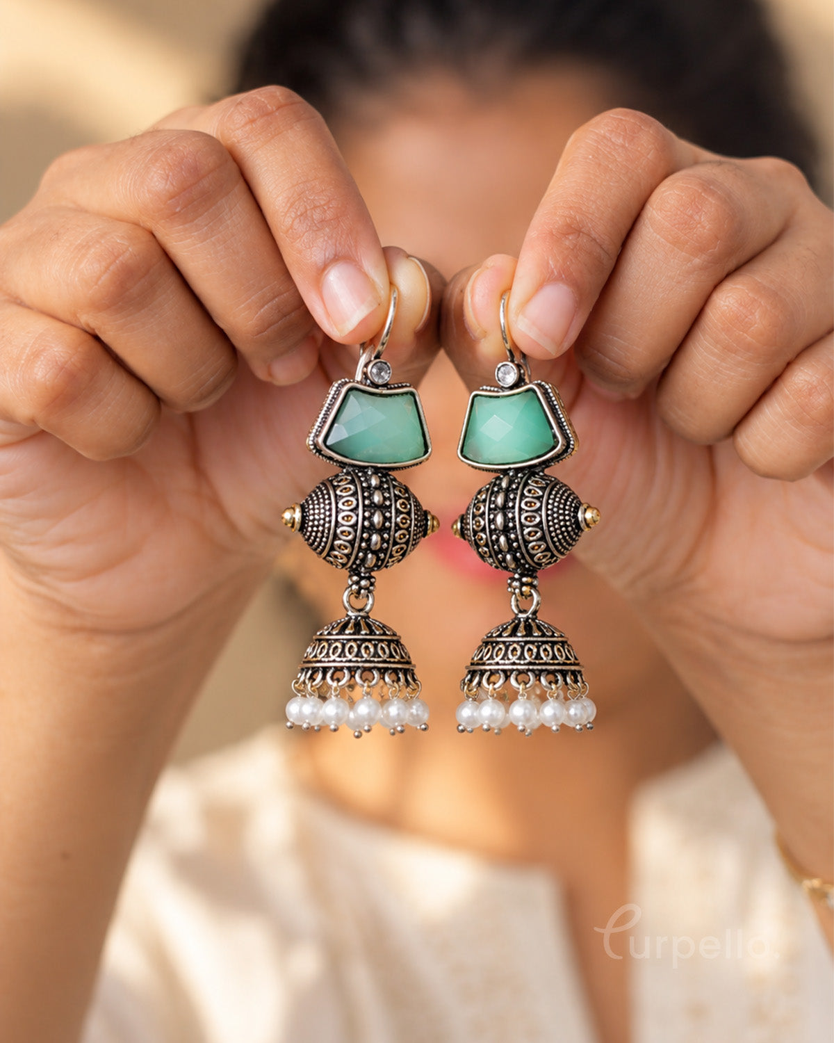 Antique Oxidised Jhumka Earrings