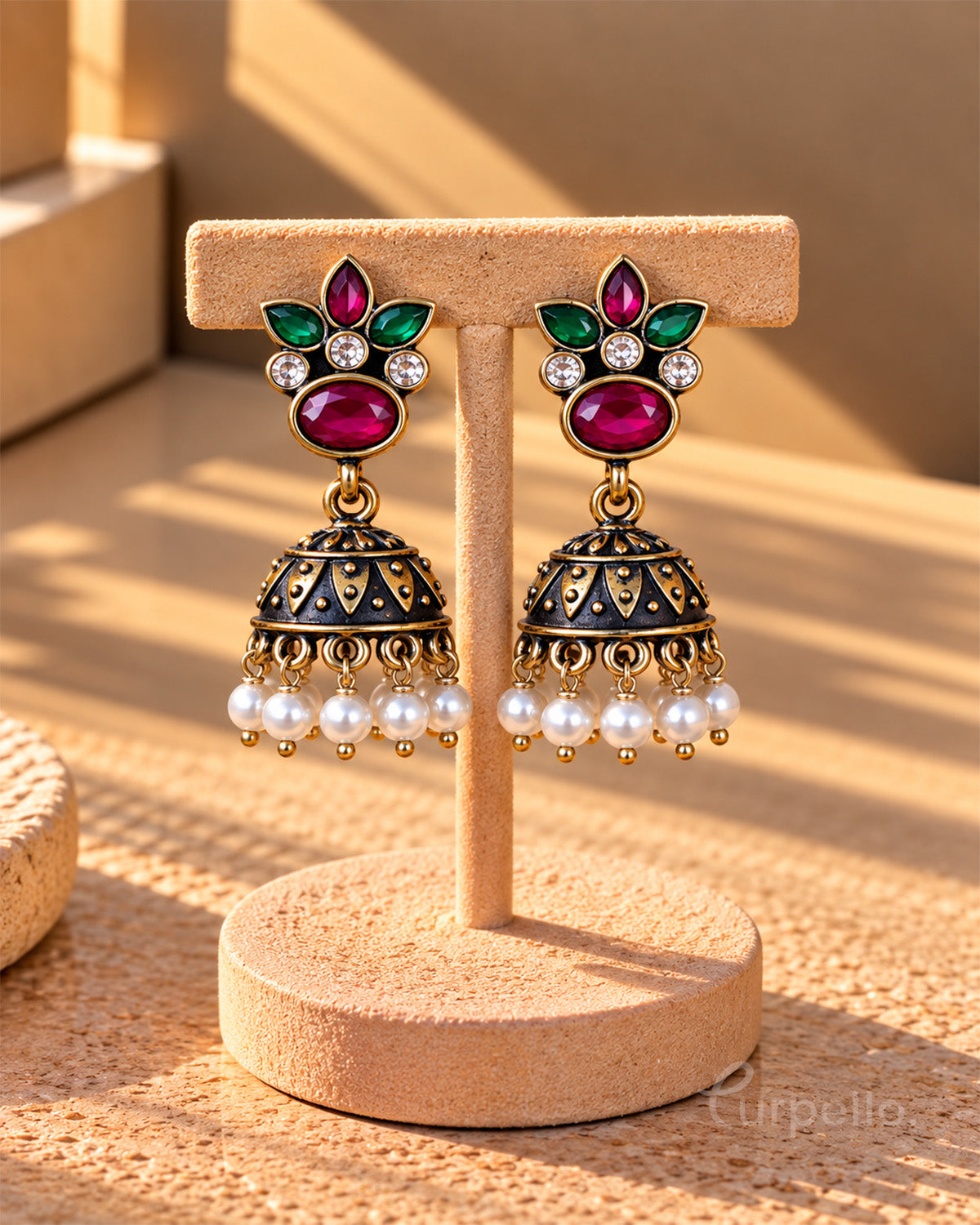 Purpello Blossom Antique Jhumka Earrings
