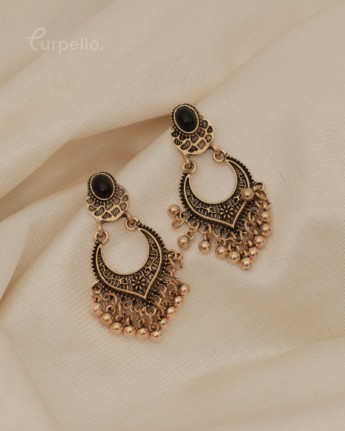 Purpello Antique Black Stone Chandbali Earrings