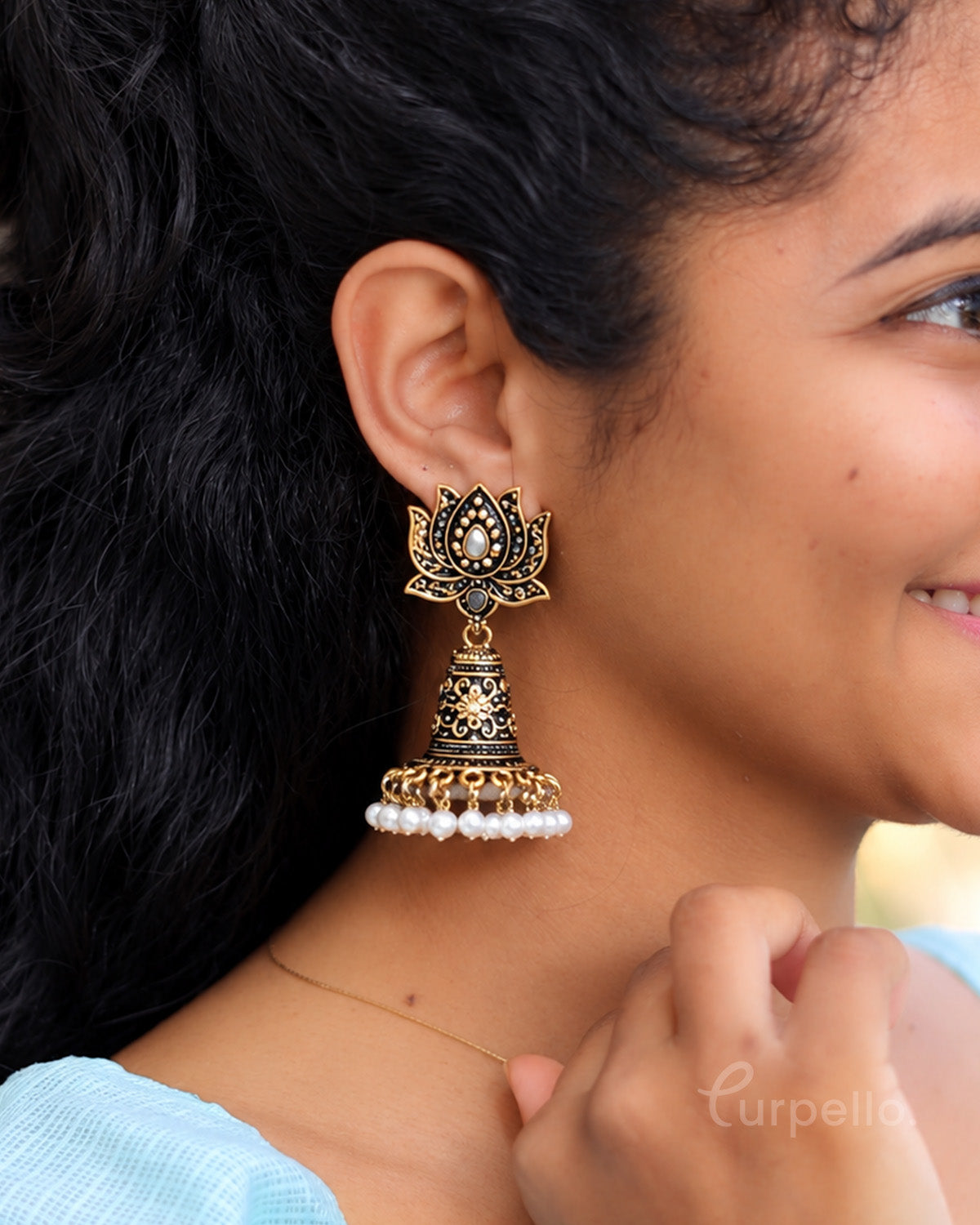 Padmika – Antique Gold Lotus Jhumka