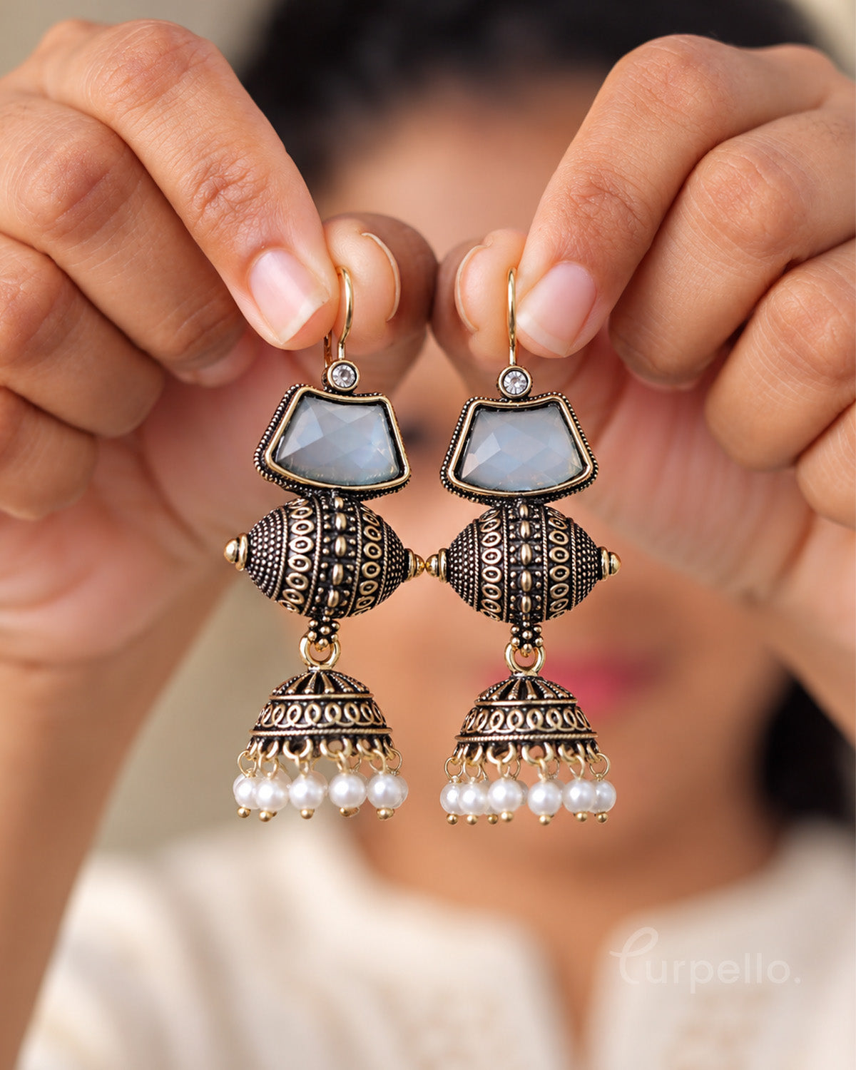 Antique Oxidised Jhumka Earrings