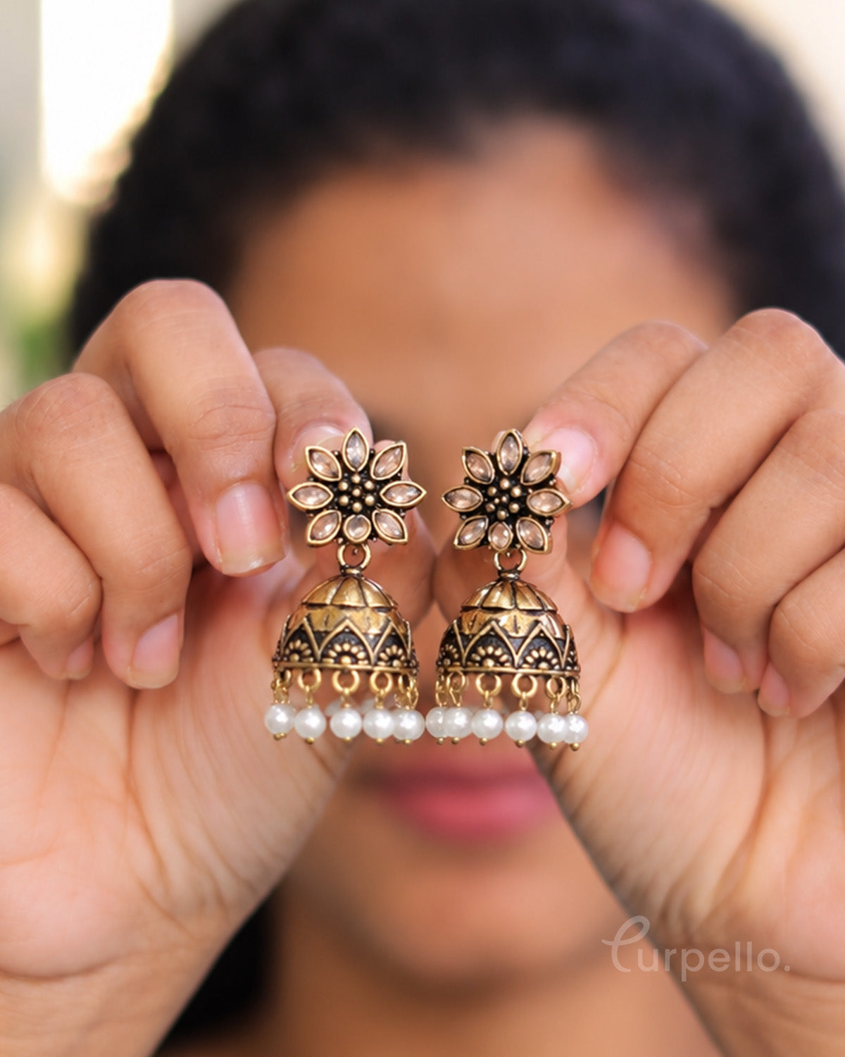 Haritha – Floral Antique Jhumka Earrings