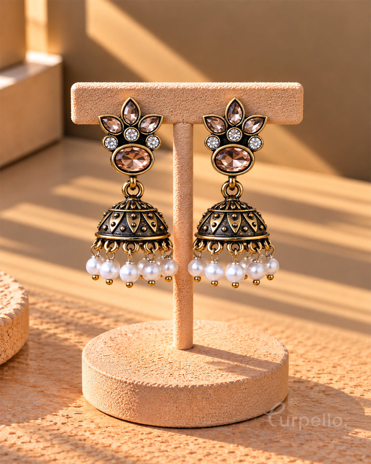 Purpello Blossom Antique Jhumka Earrings