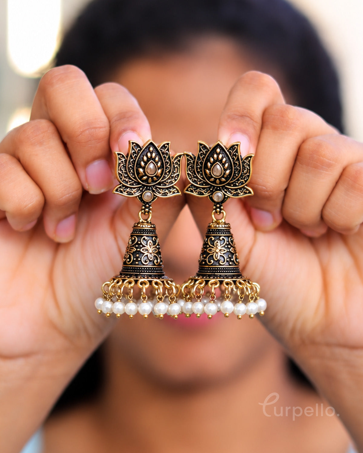 Padmika – Antique Gold Lotus Jhumka