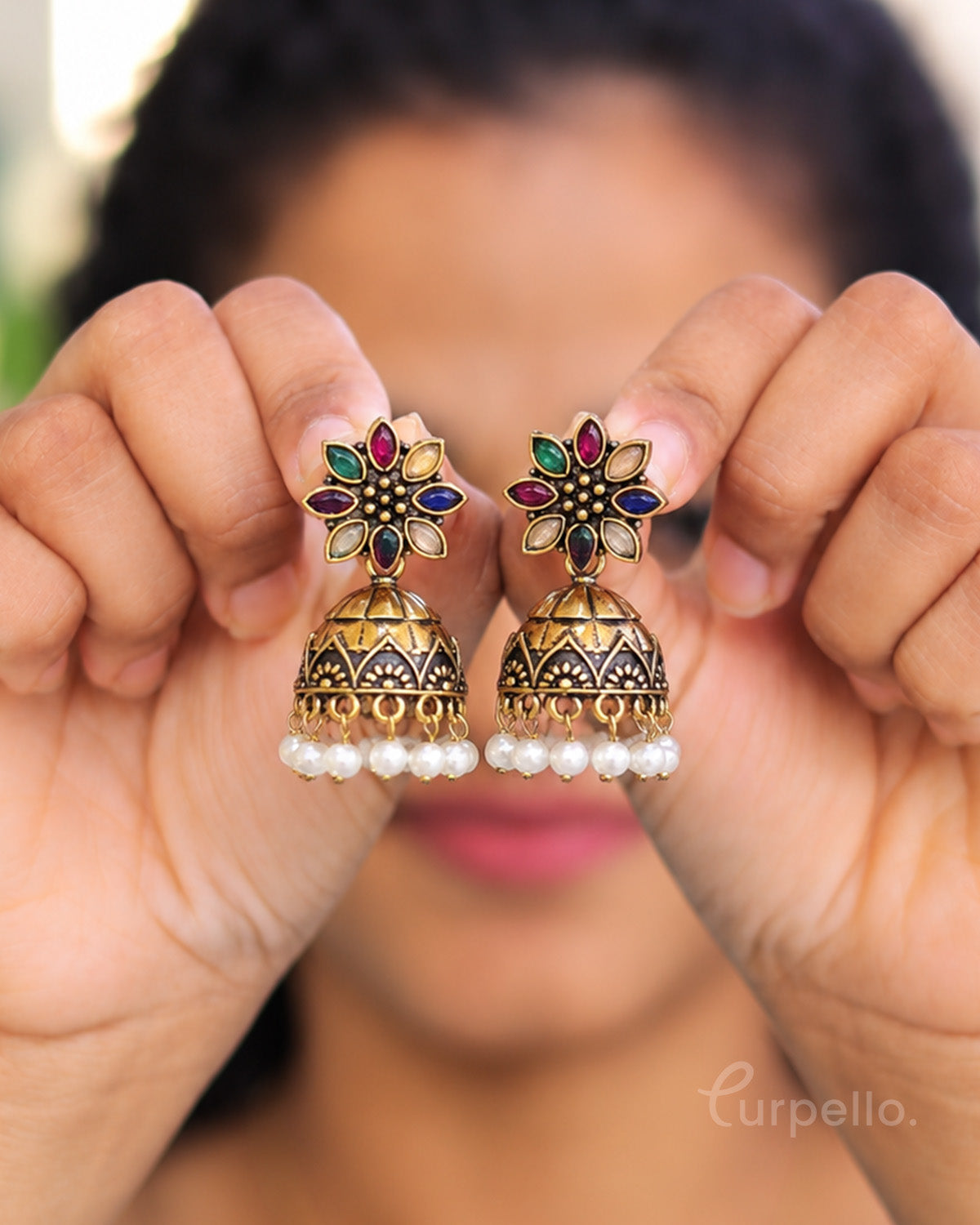 Haritha – Floral Antique Jhumka Earrings