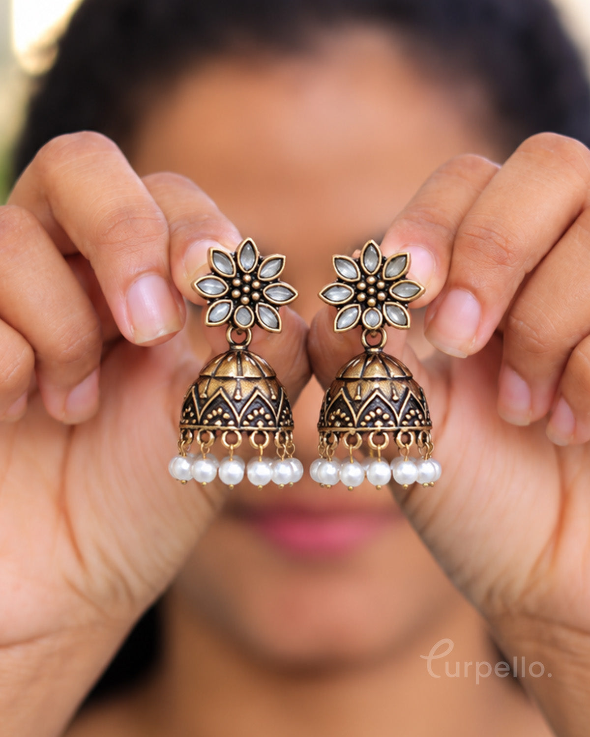 Haritha – Floral Antique Jhumka Earrings