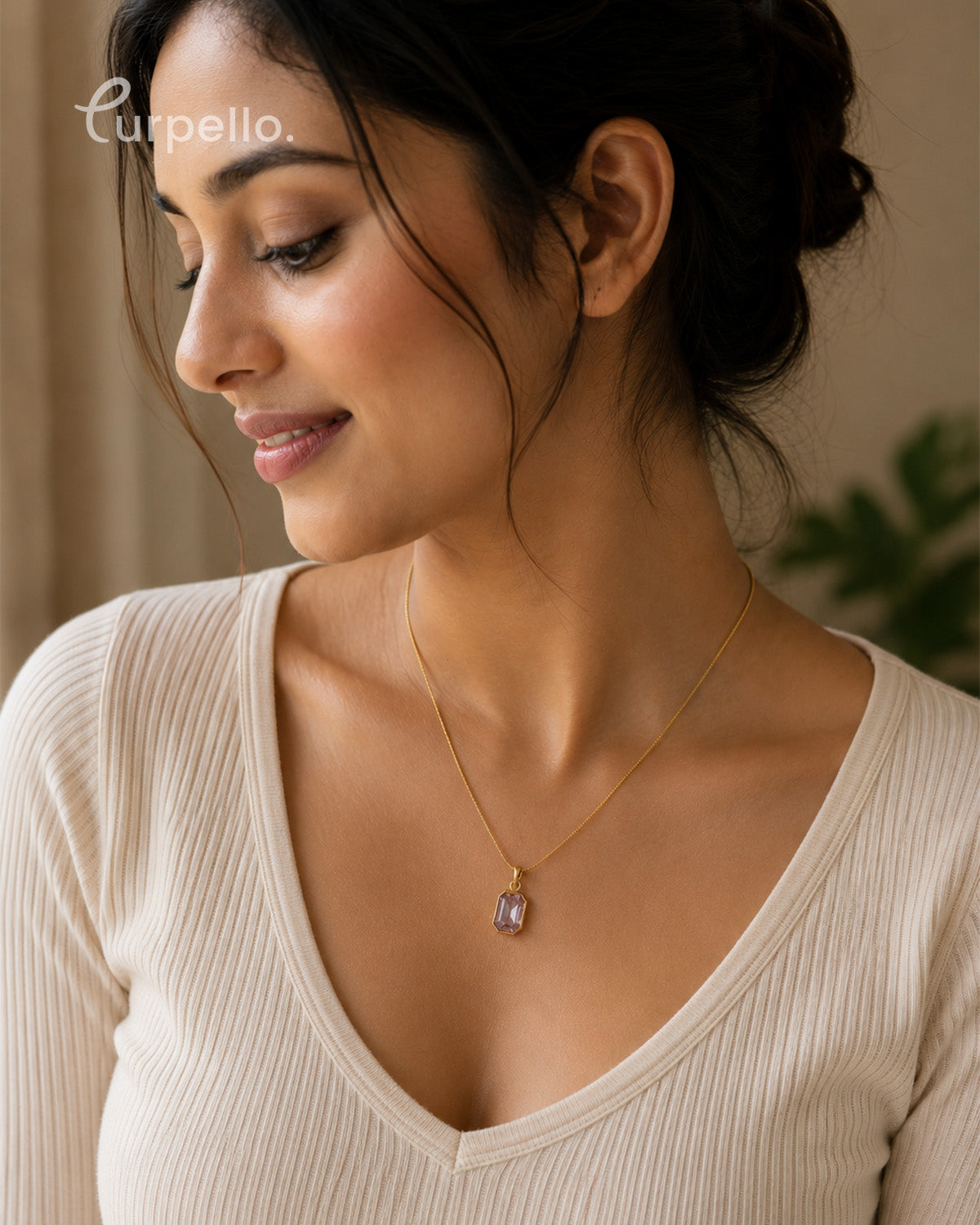 Purpello Baby Pink Geometric Pendant Chain
