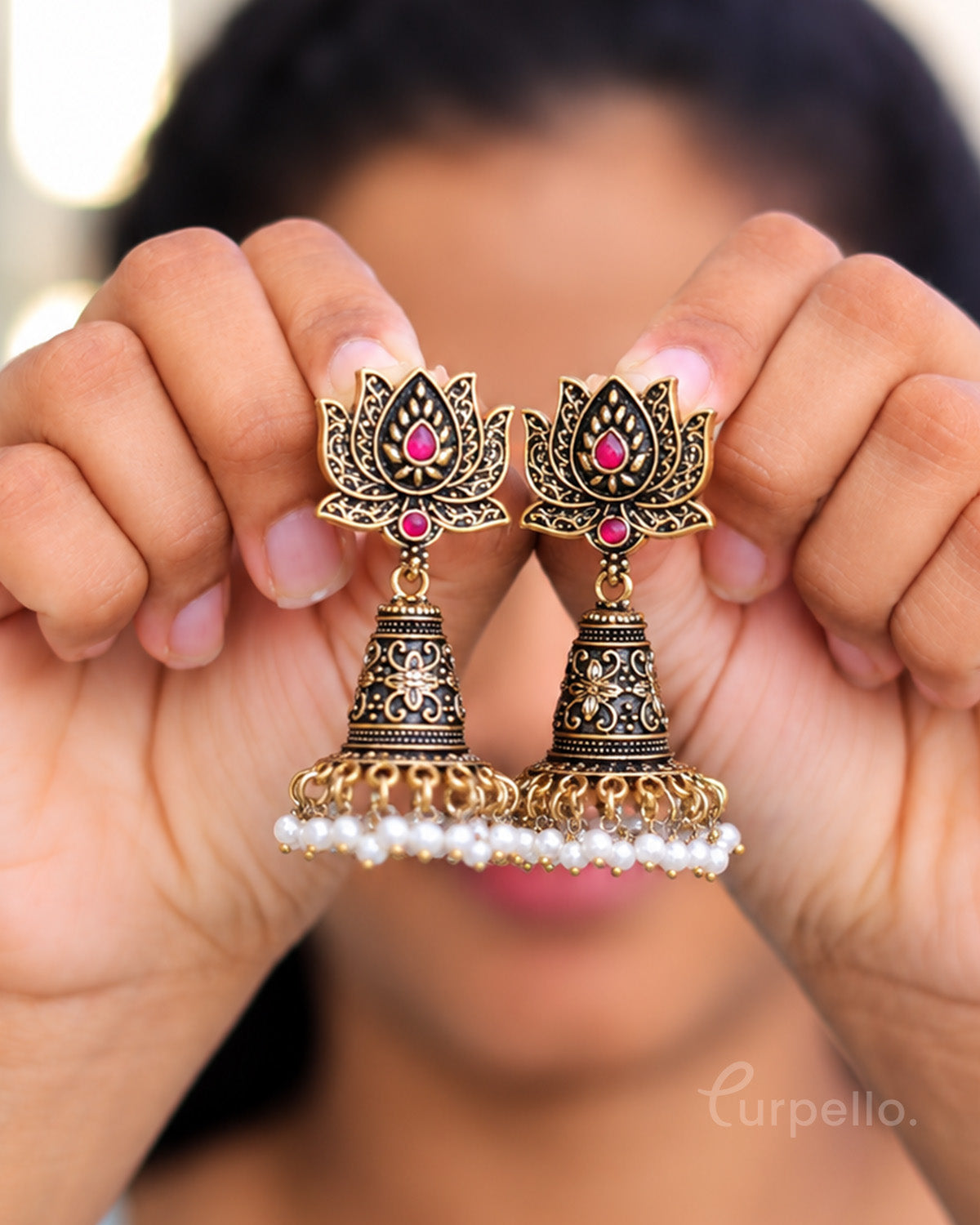 Padmika – Antique Gold Lotus Jhumka