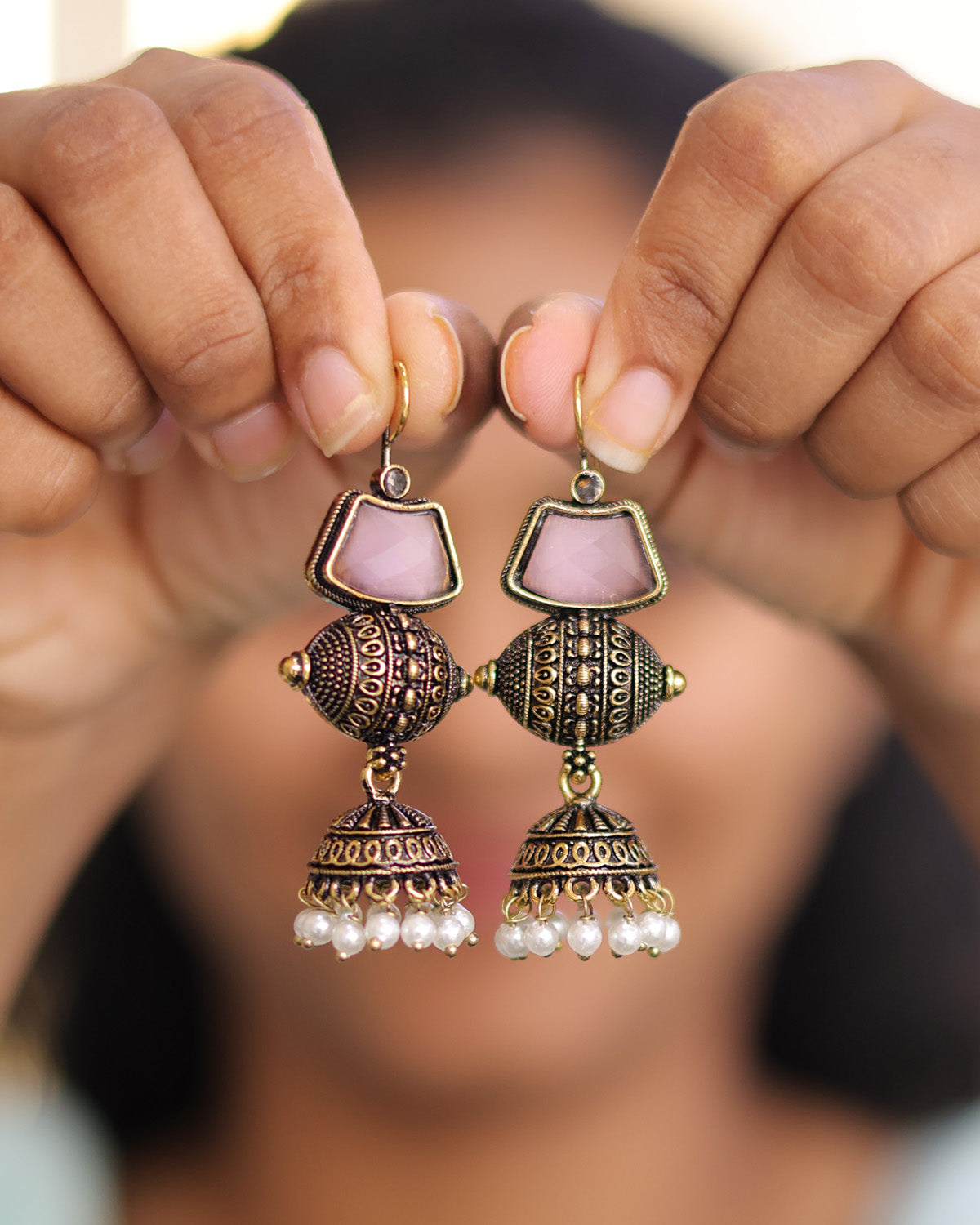 Antique Oxidised Jhumka Earrings