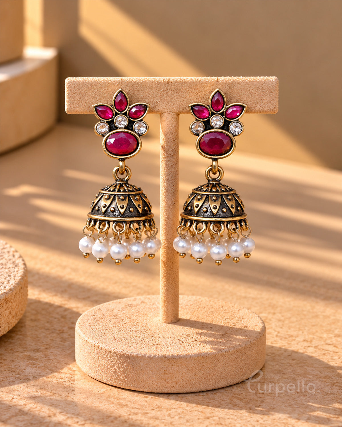 Purpello Blossom Antique Jhumka Earrings