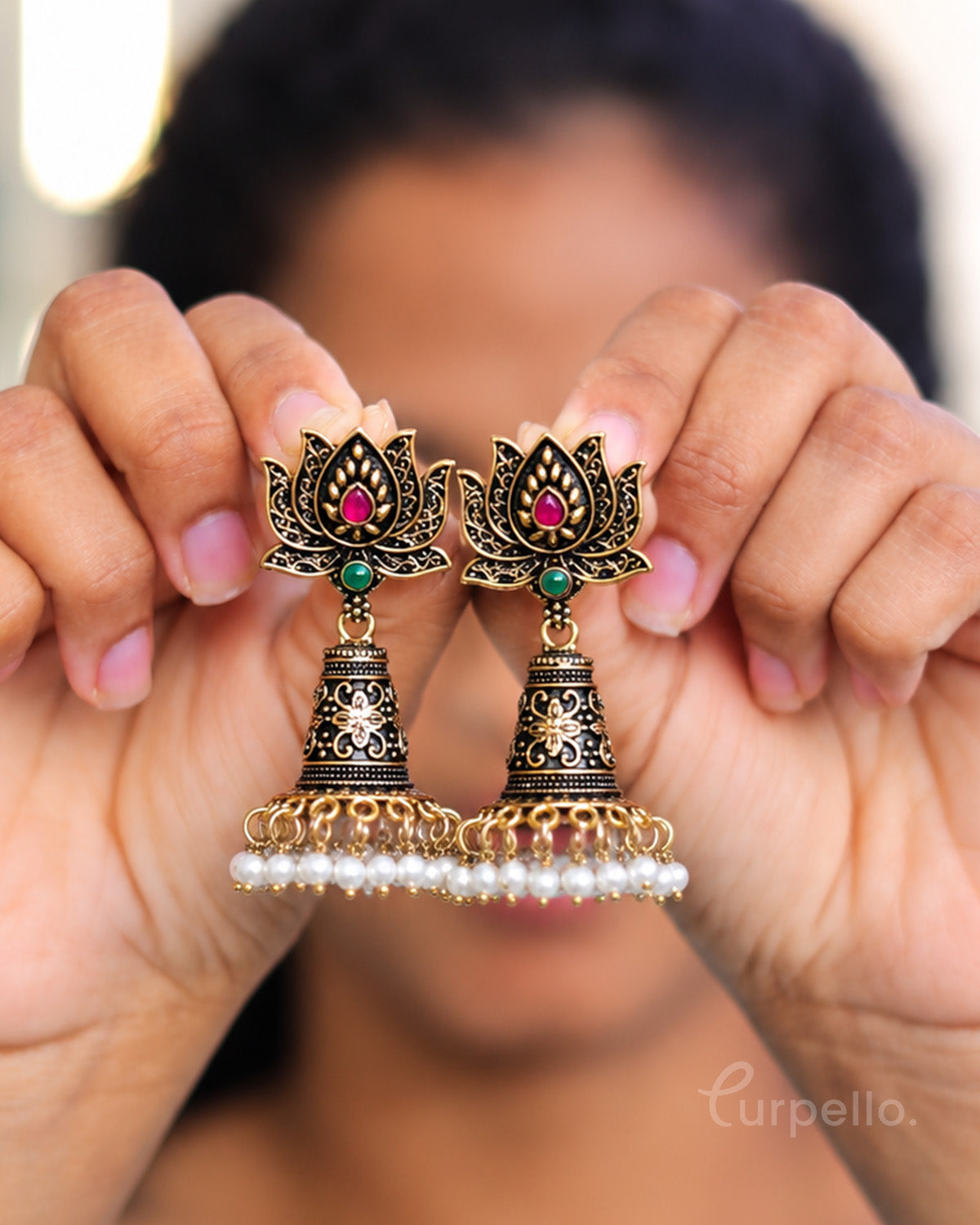 Padmika – Antique Gold Lotus Jhumka