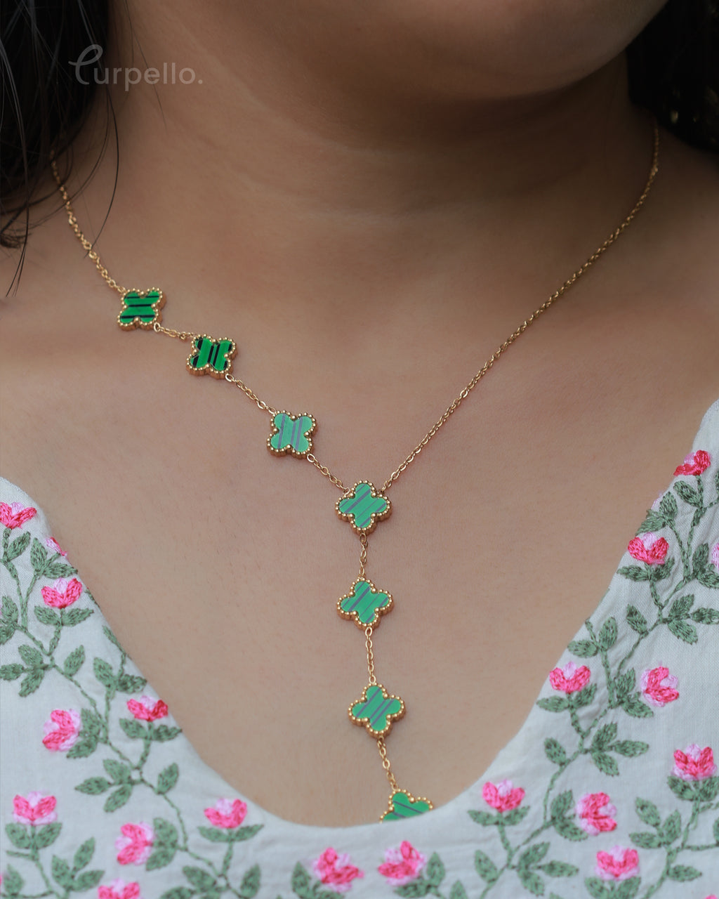 Purpello Emerald Clover Drop Chain