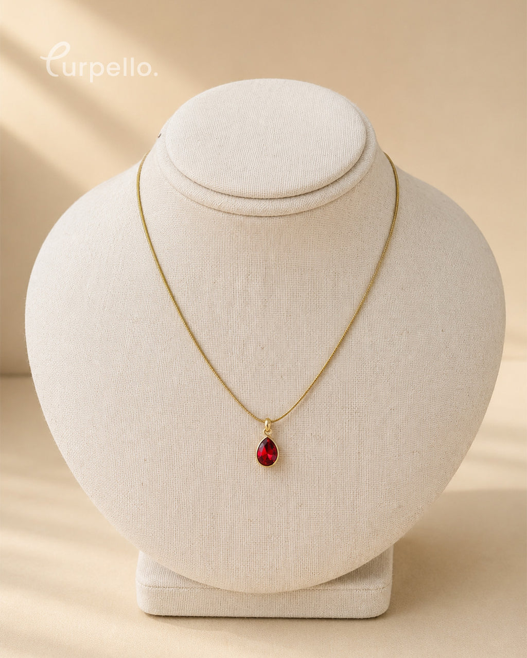 Purpello Ruby Red Teardrop Pendant Chain