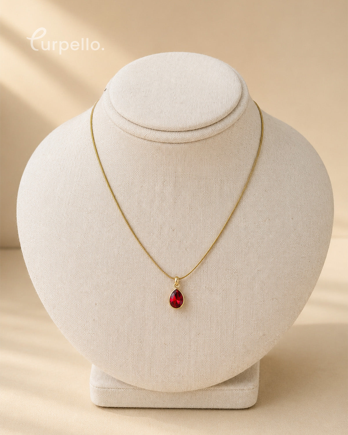 Purpello Ruby Red Teardrop Pendant Chain