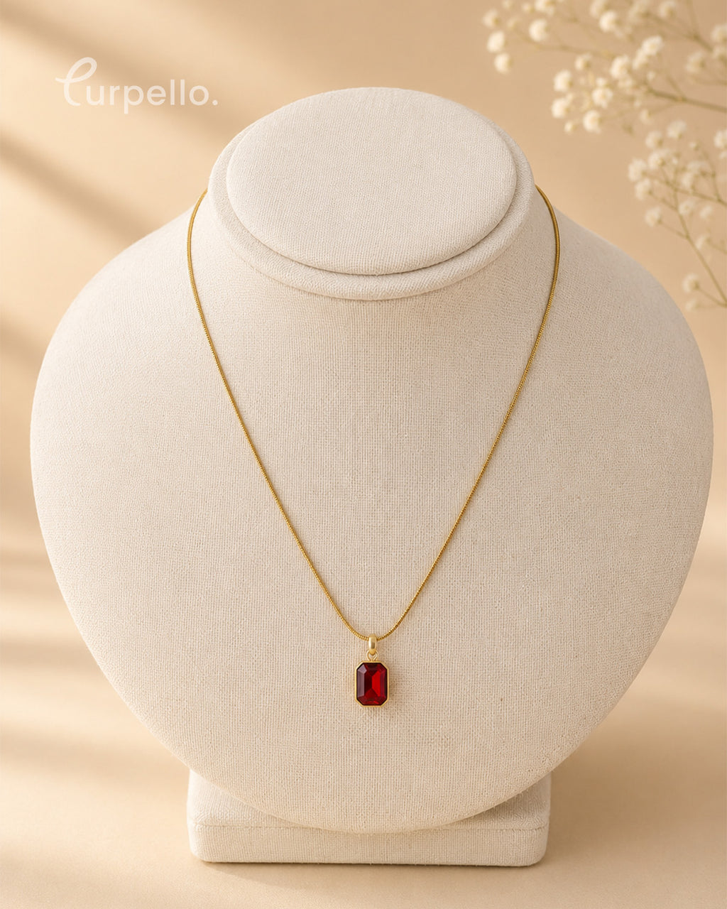 Purpello Ruby Red Emerald-Cut Pendant Chain