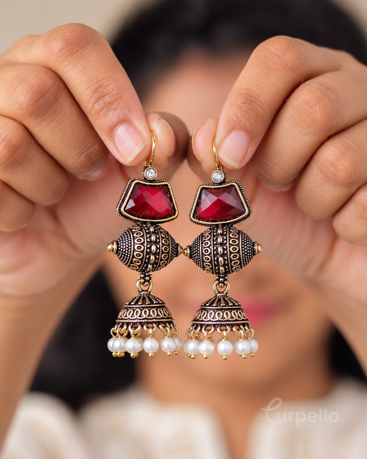 Antique Oxidised Jhumka Earrings