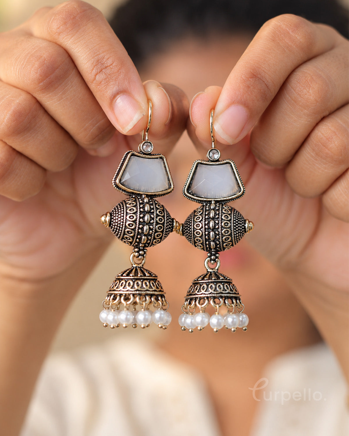 Antique Oxidised Jhumka Earrings