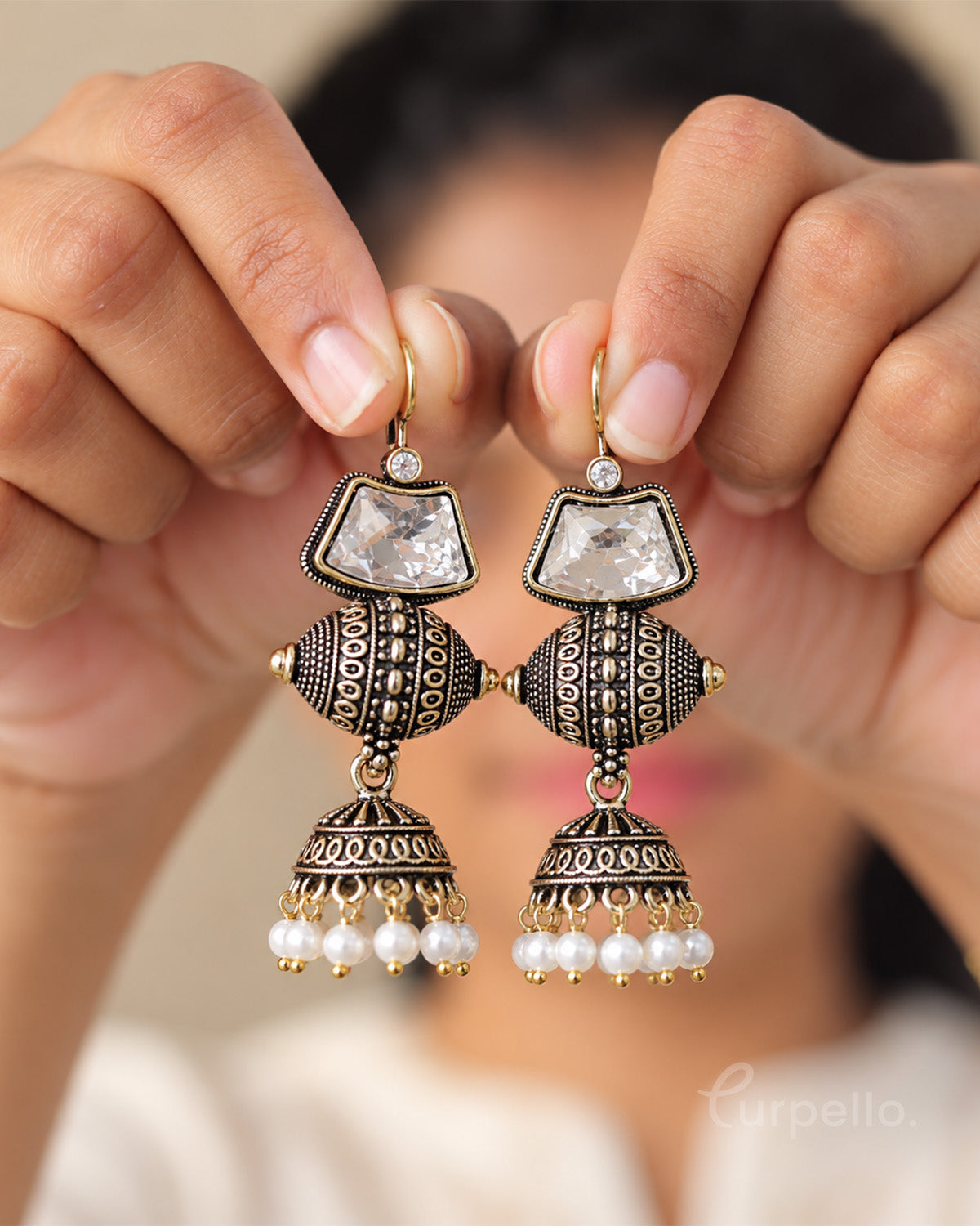 Antique Oxidised Jhumka Earrings