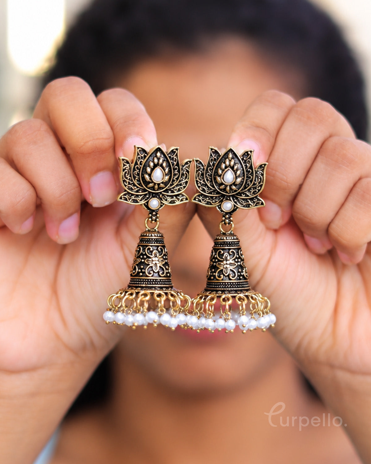 Padmika – Antique Gold Lotus Jhumka