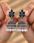 Leaf Oxidised Silver Jhumka Earrings