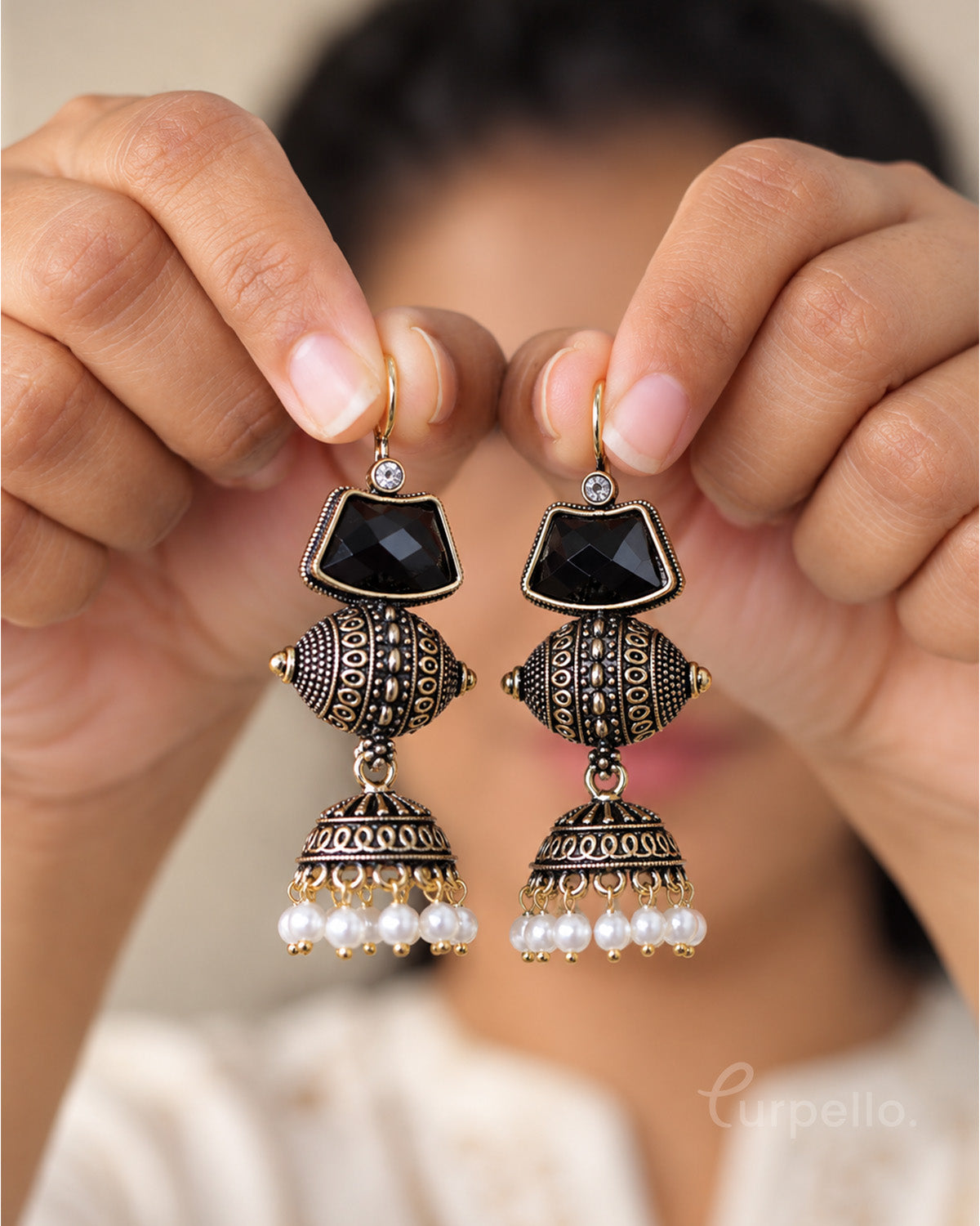 Antique Oxidised Jhumka Earrings