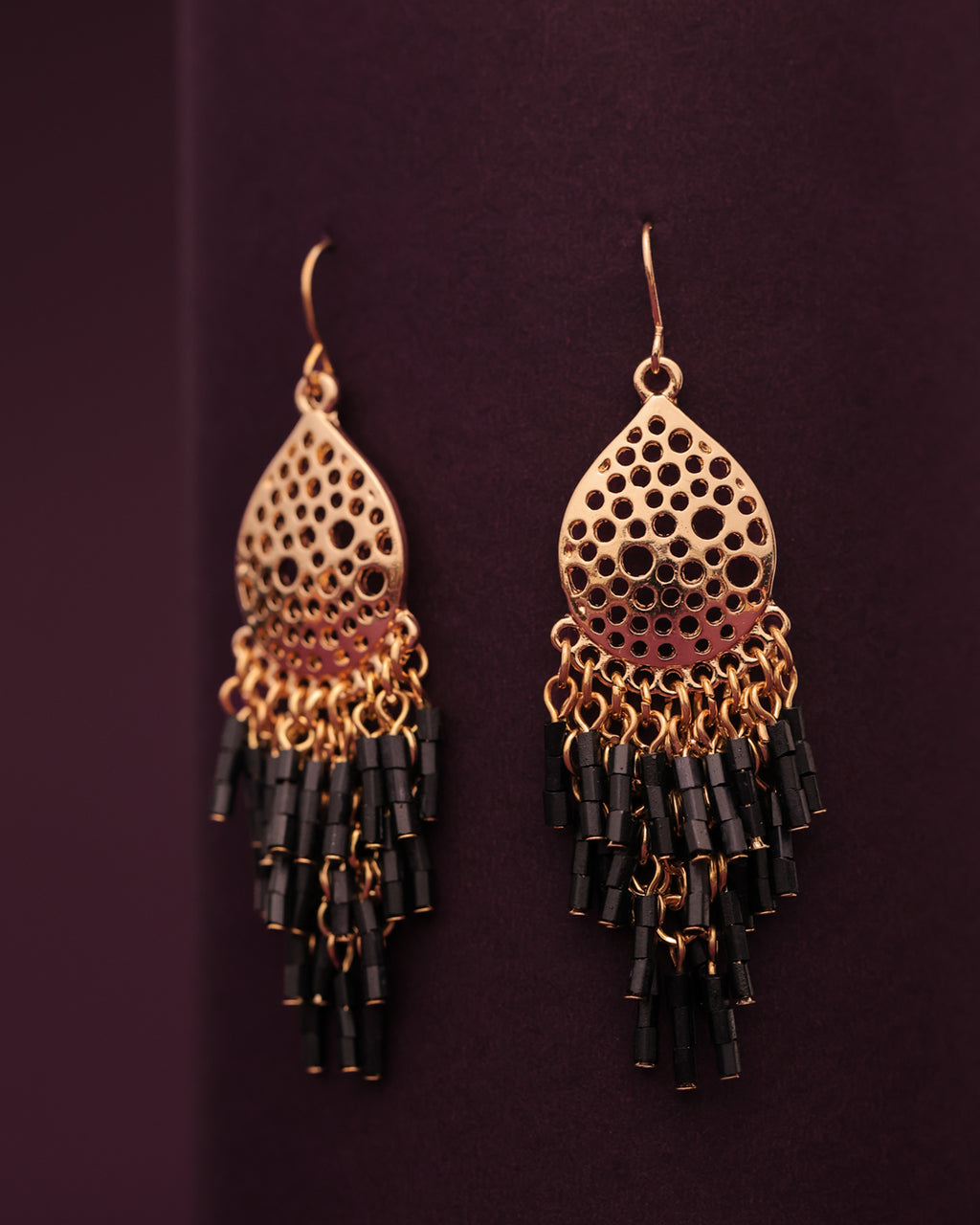 Purpello Black Bead Drop Earrings