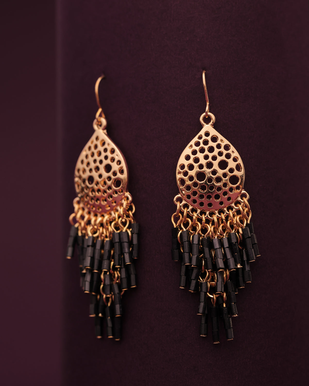 Purpello Black Bead Drop Earrings