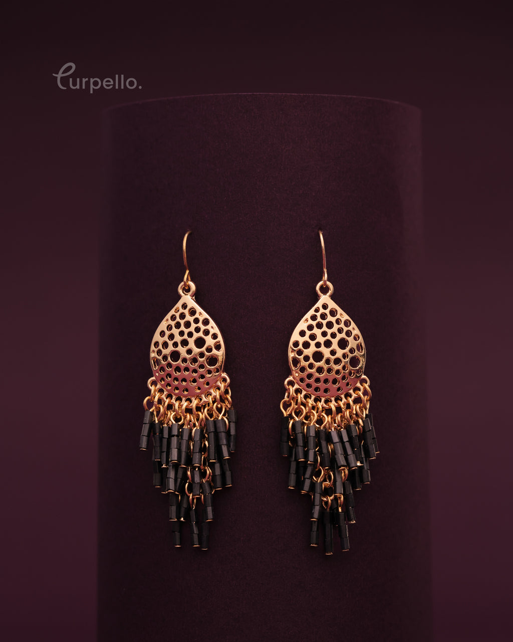Purpello Black Bead Drop Earrings