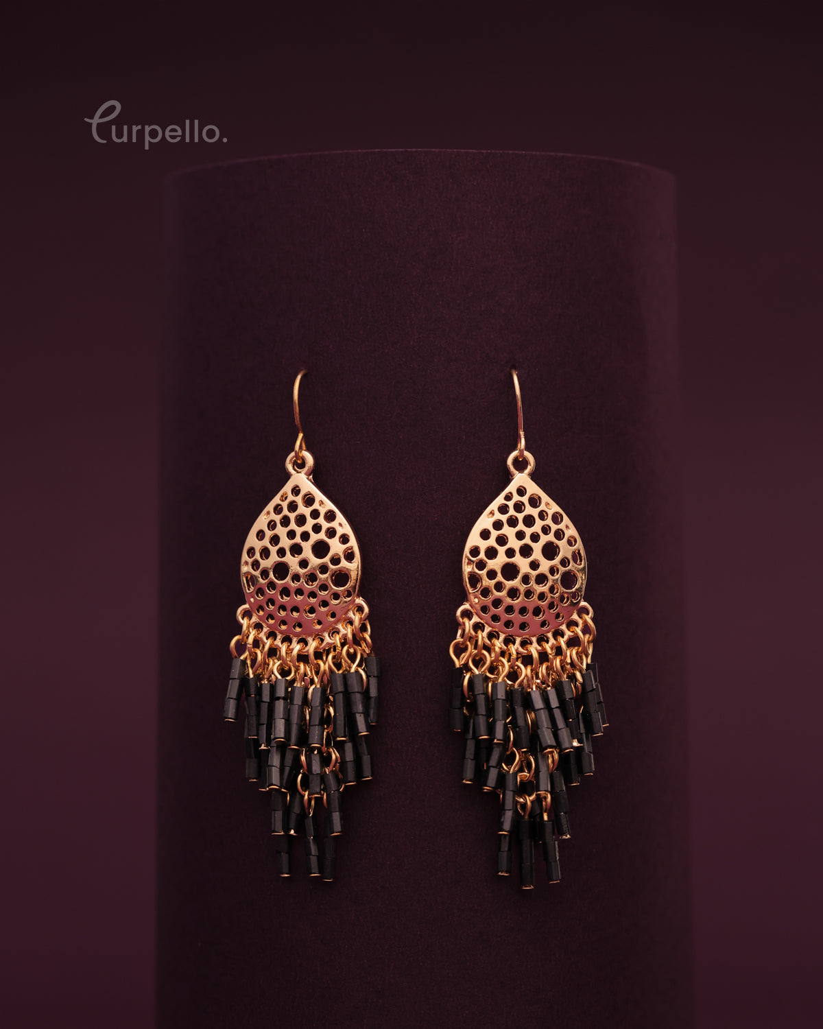 Purpello Black Bead Drop Earrings