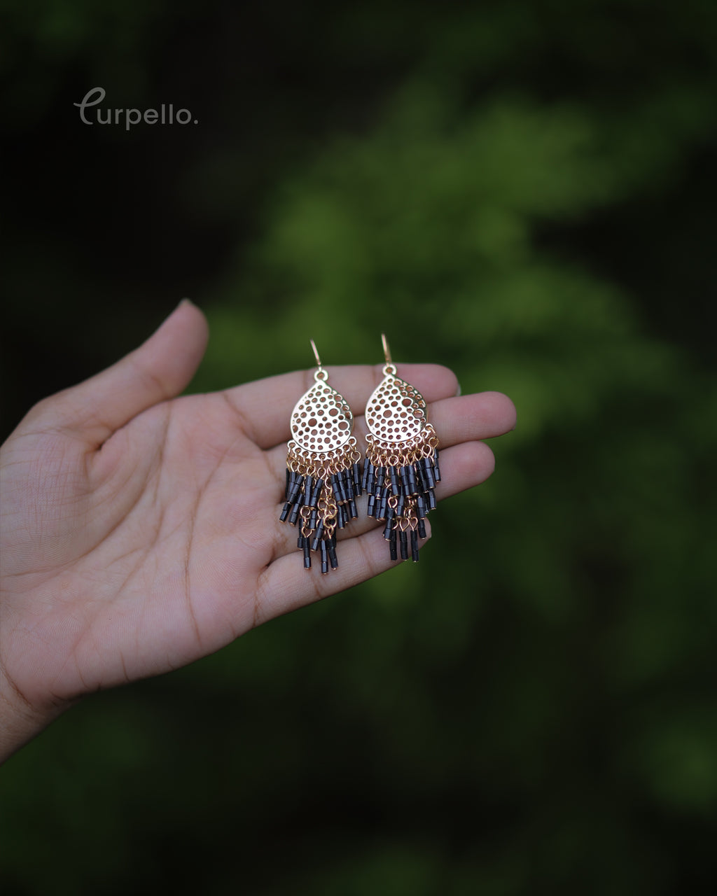 Purpello Black Bead Drop Earrings