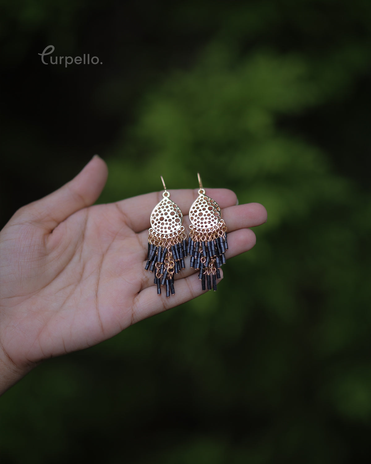 Purpello Black Bead Drop Earrings