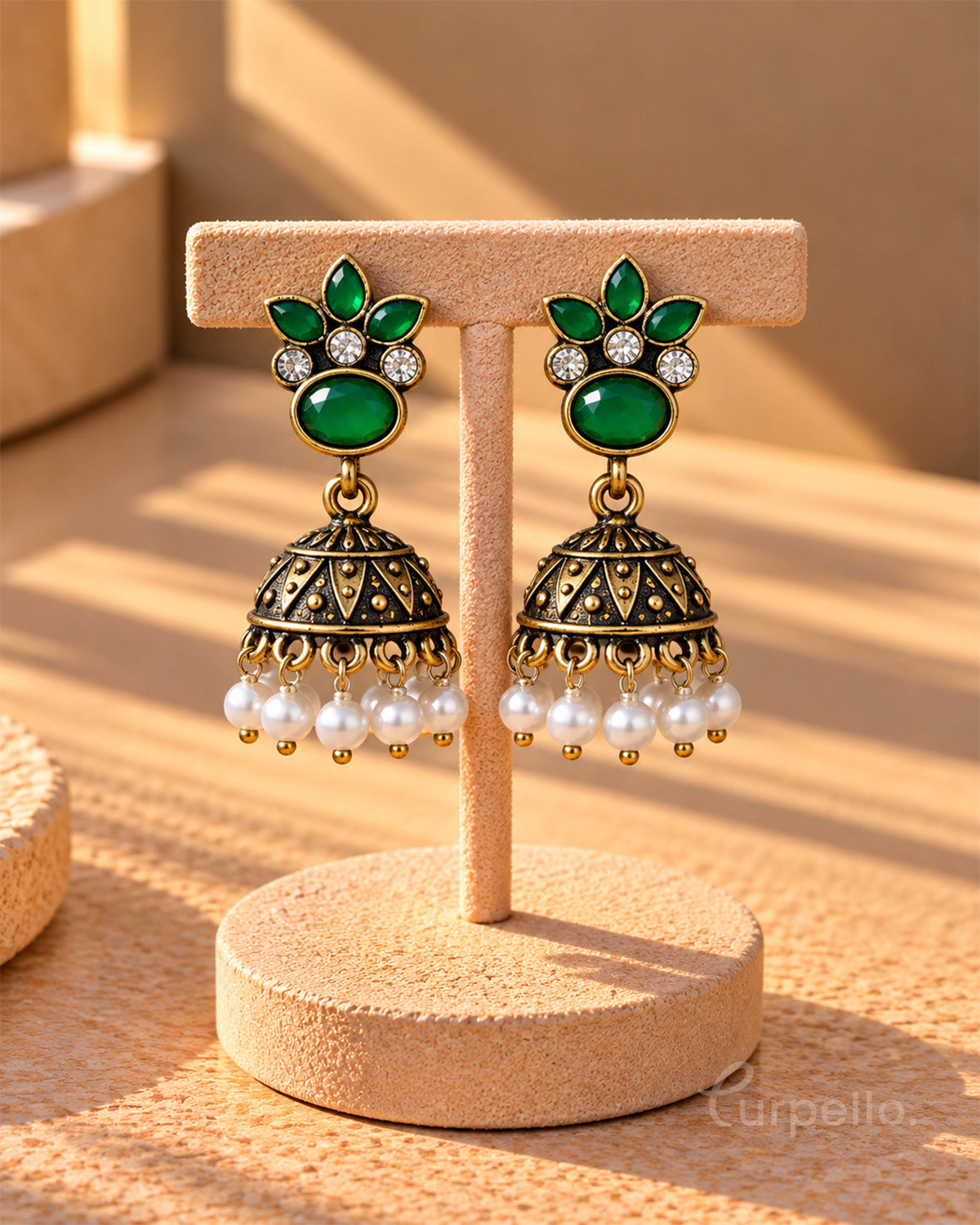 Purpello Blossom Antique Jhumka Earrings