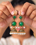Antique Gold Jhumka Earrings with Pearl Drops