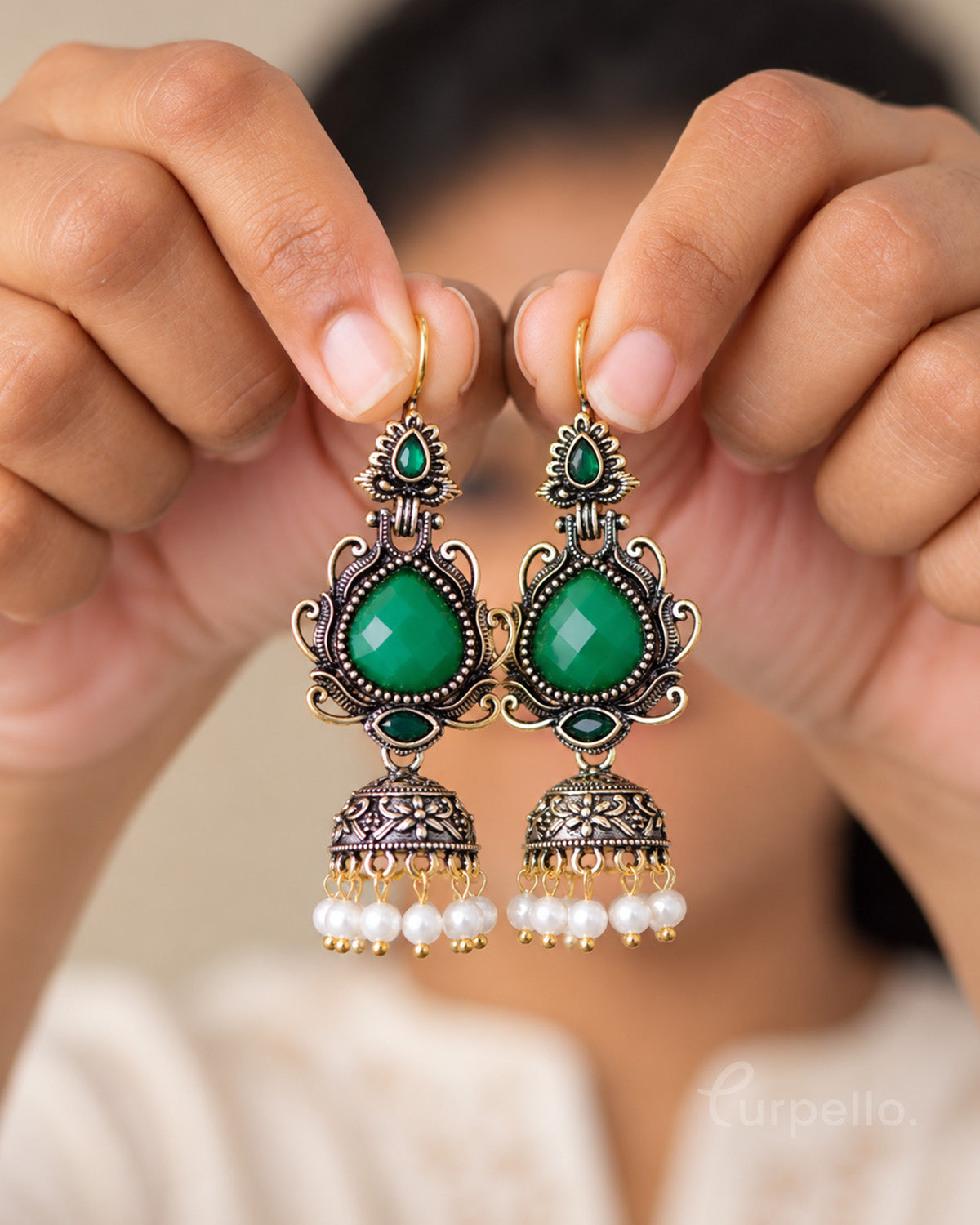 Vintage Oxidised Jhumka Earrings
