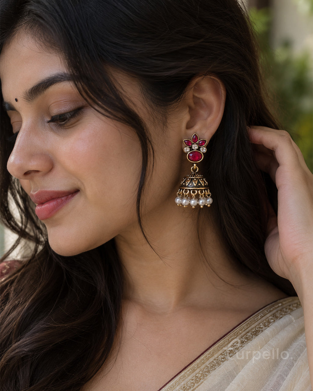Purpello Blossom Antique Jhumka Earrings