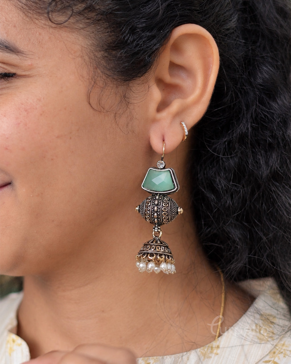 Antique Oxidised Jhumka Earrings