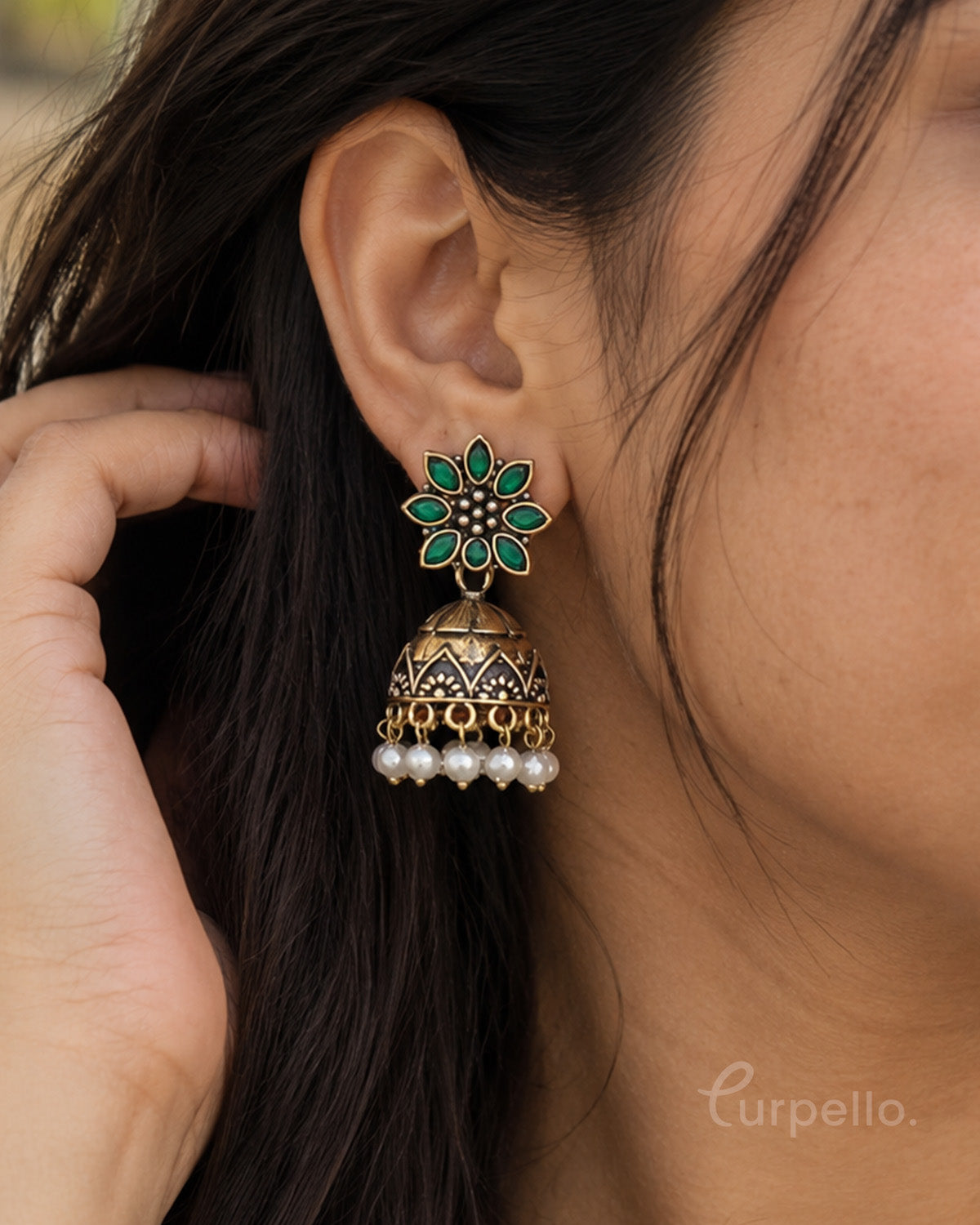 Haritha – Floral Antique Jhumka Earrings