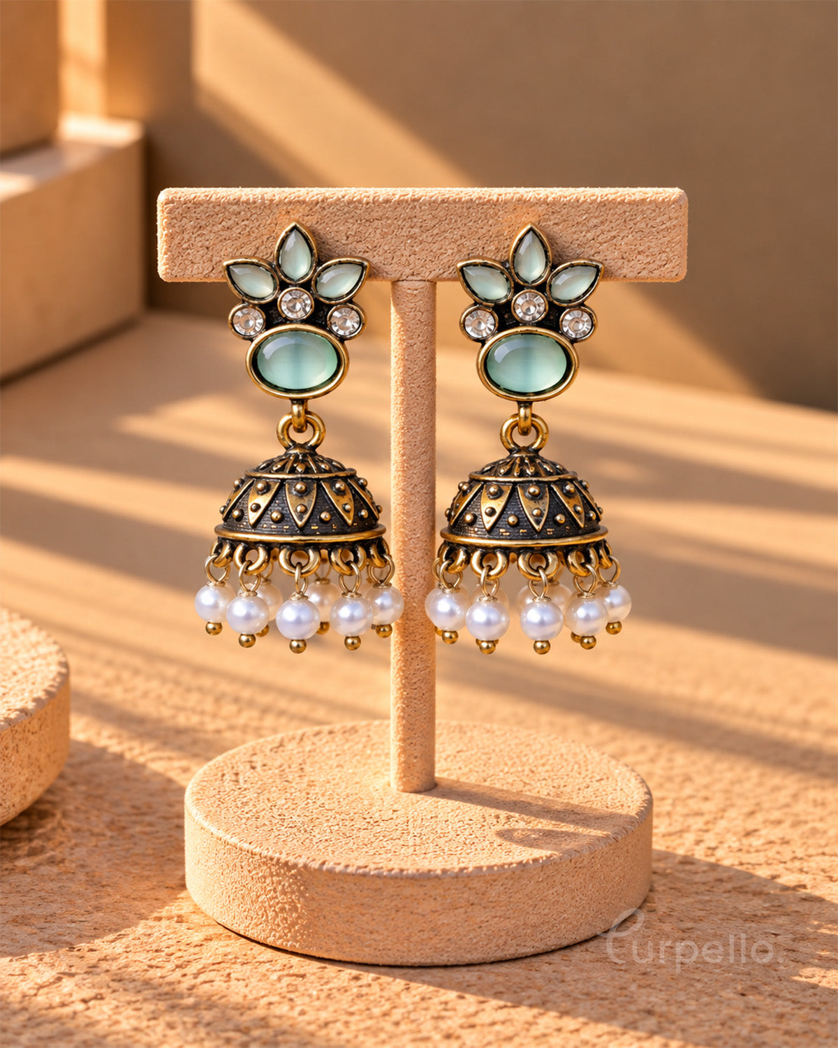 Purpello Blossom Antique Jhumka Earrings