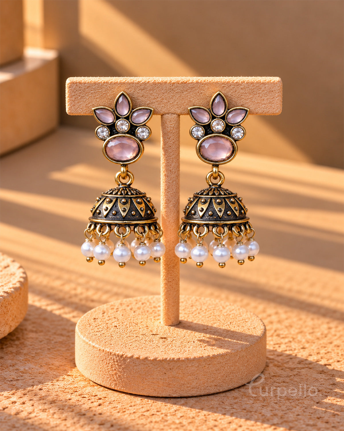 Purpello Blossom Antique Jhumka Earrings