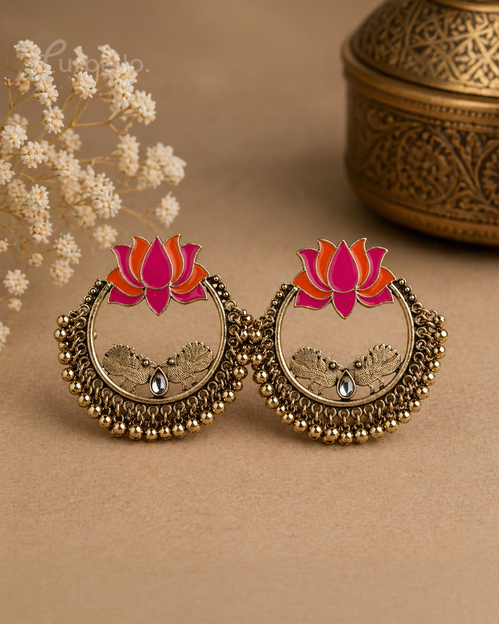 Purpello Lotus Bloom Peacock Jhumka Hoops