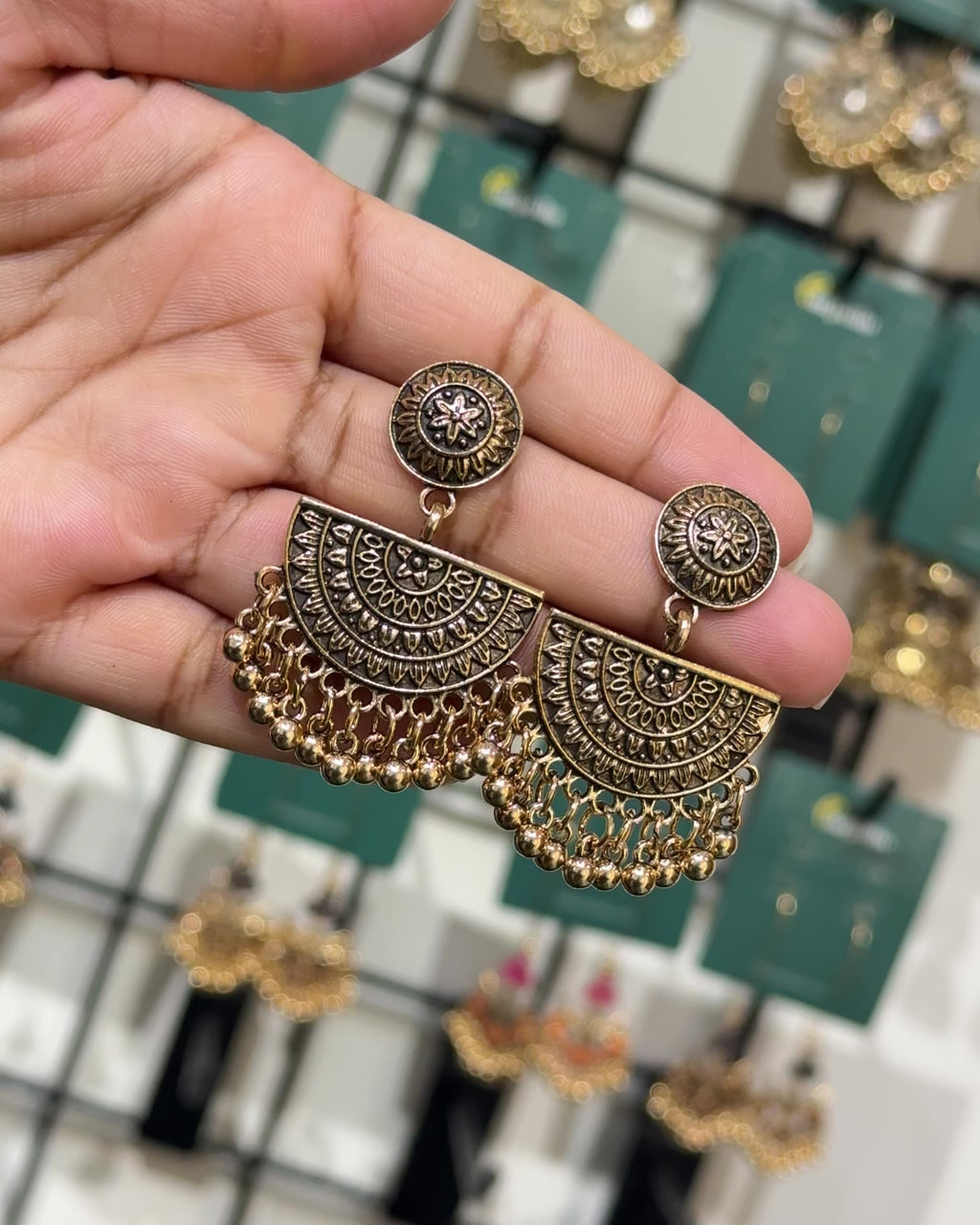 Arunika – Antique Gold Chandbali Earrings