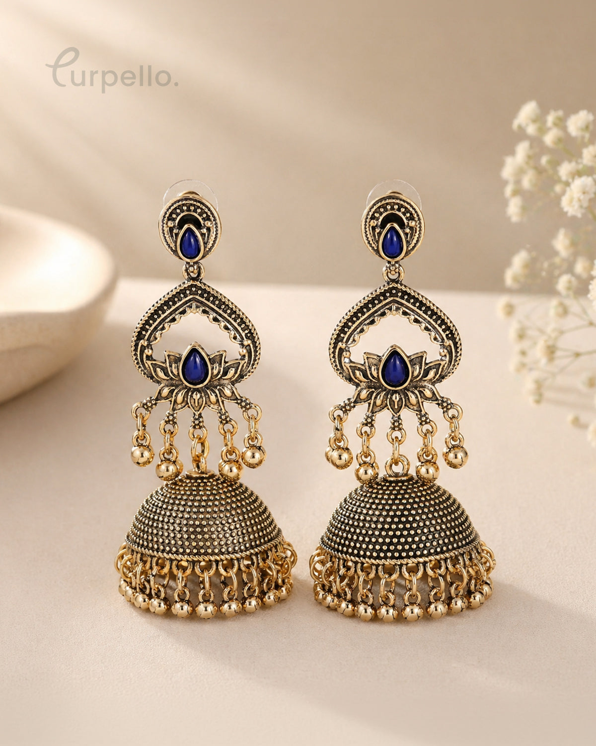 Purpello Royal Stone Antique Jhumka Earrings