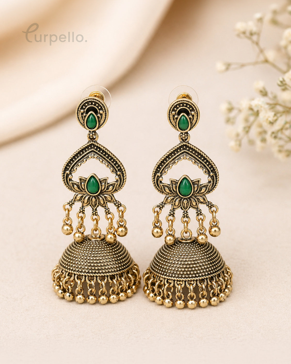 Purpello Royal Stone Antique Jhumka Earrings